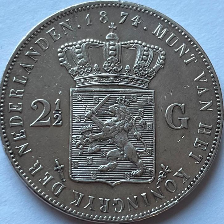 Hele nette zilveren rijksdaalder 1874, Postzegels en Munten, Munten | Nederland, 2½ gulden, Koning Willem III, Ophalen of Verzenden