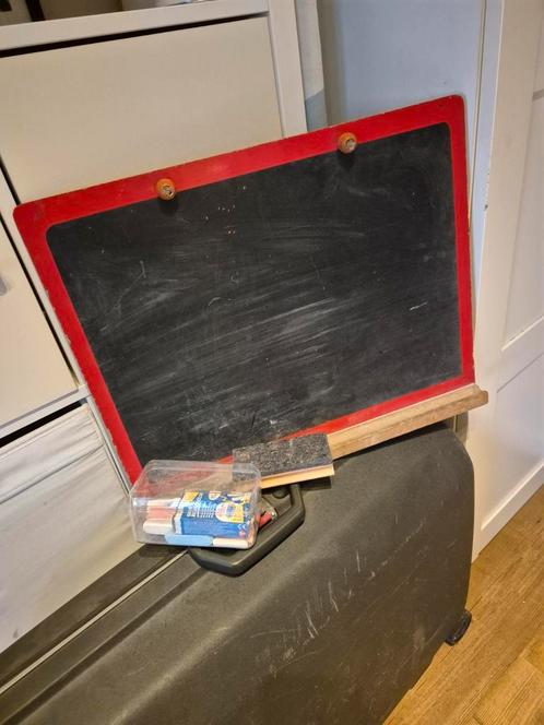 Vintage krijtbord met krijtjes en wisser (zgan), Diversen, Schoolborden, Gebruikt, Krijtbord, Ophalen of Verzenden
