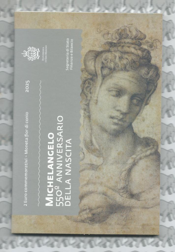 San Marino 2 euro 2025(34e)"550e verj.Michelangelo"(blister), Postzegels en Munten, Munten | Europa | Euromunten, Losse munt, 2 euro