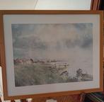 Aquarel poster met boten en waterlandschap, ingelijst, Ophalen of Verzenden