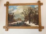 Mooi oud schilderij 1979 H Lingeboom winter scene omlijst, Ophalen of Verzenden