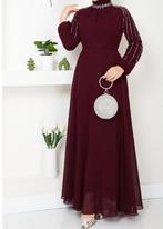 Abiye, feestjurk bordeaux,  galajurk maat 42/44, Kleding | Dames, Gelegenheidskleding, Galajurk, Maat 42/44 (L), Ophalen of Verzenden