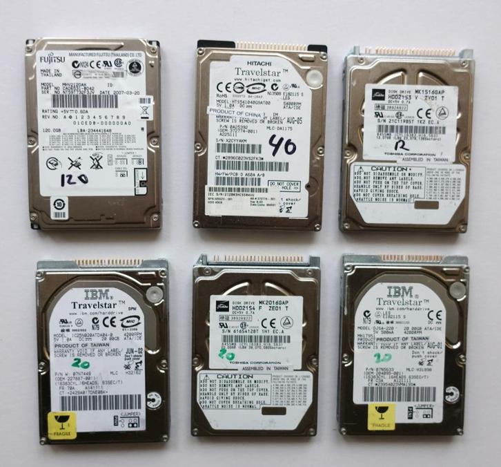 Zes 2,5 Inch harde schijven, Computers en Software, Harde schijven, Gebruikt, Laptop, HDD, IDE, Ophalen of Verzenden