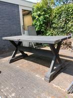 Zwarte massief houten tuintafel 170x74x76, Ophalen, Gebruikt, Rechthoekig, Hout