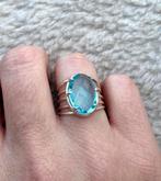 Zilveren ring met topaas steen (maat 56), Blauw, Ophalen of Verzenden, Zo goed als nieuw, 17 tot 18