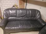 Zits Bankstel + 2 Fauteuils - Zwart Leer, Ophalen, Gebruikt, Driepersoons, Rechte bank