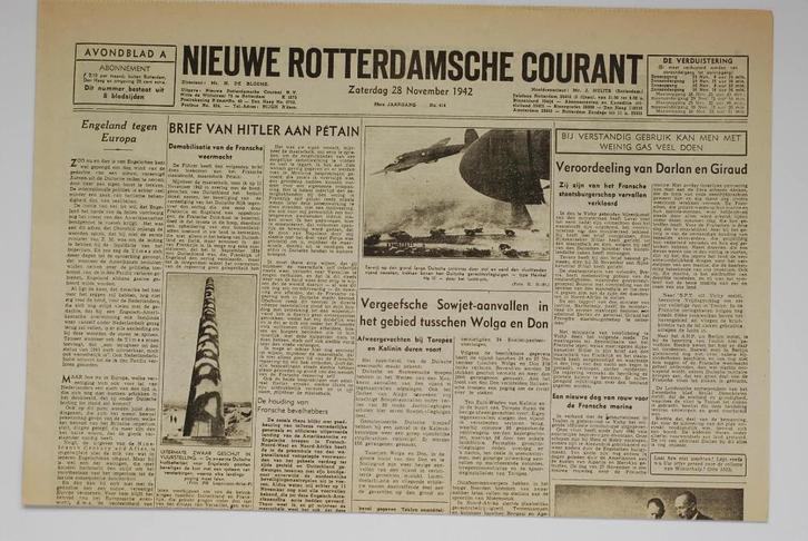 28 november 1942 - Nieuwe Rotterdamsche Courant | Heruitgave, Verzamelen, Militaria | Tweede Wereldoorlog, Boek of Tijdschrift