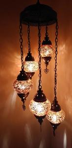 Oosterse hanglamp met 5 glasbollen, Nieuw, Ophalen of Verzenden, Glas, Oosters