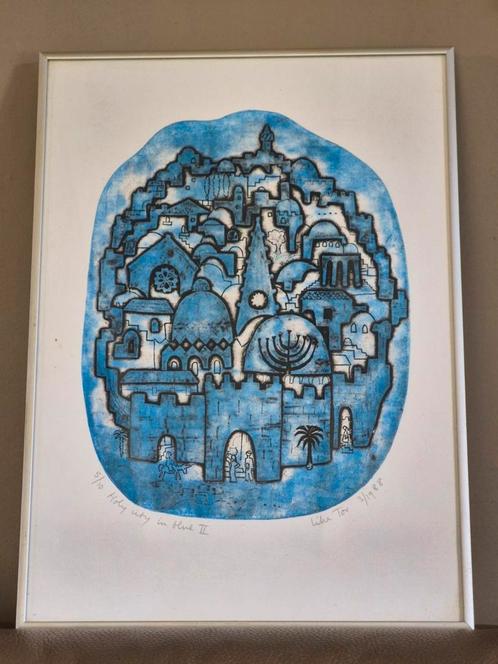 Collagraph van Lika Tov  5/10 Holy city in blue II   1988, Antiek en Kunst, Kunst | Litho's en Zeefdrukken, Ophalen of Verzenden