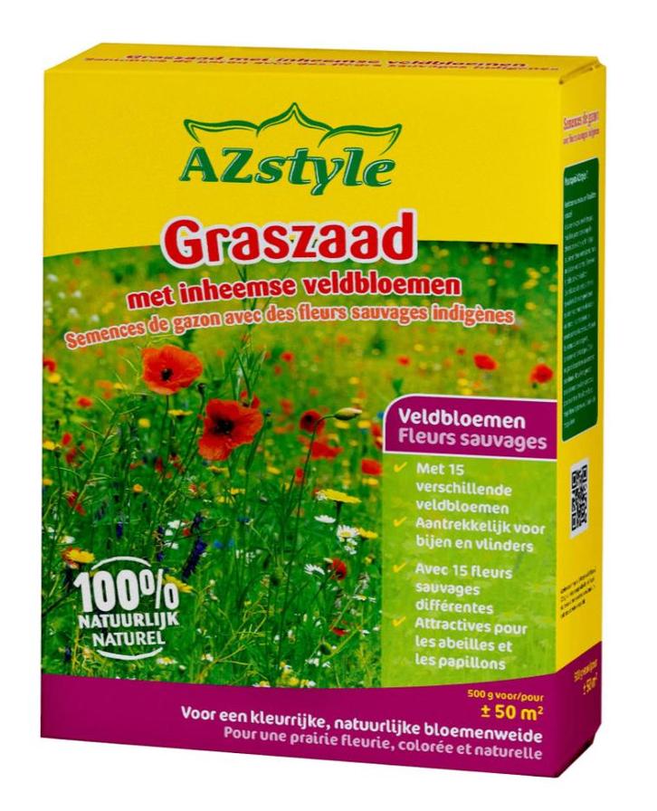 Ecostyle Graszaad 500g voor 50 m² - met inheemse veldbloemen, Tuin en Terras, Gras en Kunstgras, Nieuw, 20 m² of meer, Verzenden