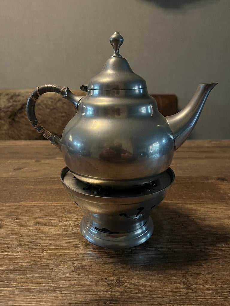 Tin theepot met brander, Antiek en Kunst, Ophalen