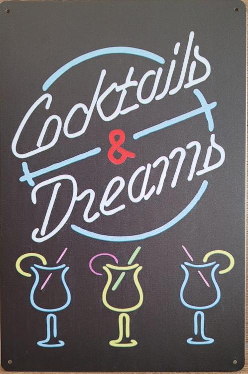 Cocktails en Dreams neon stijl reclamebord van metaal deco, Huis en Inrichting, Woonaccessoires | Tekstborden en Spreuken, Nieuw
