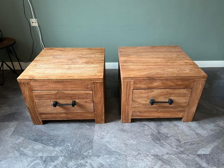Salontafel teak hout, set van 2, Huis en Inrichting, Tafels | Salontafels, Zo goed als nieuw, Minder dan 50 cm, 50 tot 100 cm