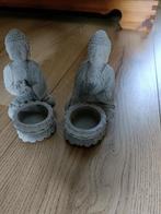 2 grijze "boeddha" Thee-licht houdertjes., Ophalen of Verzenden, Zo goed als nieuw