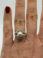 A710 Prachtige zilveren ring parel saffier maat 17,5, Met edelsteen, Ophalen of Verzenden, X, Dame