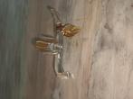 4x glazen messenleggers met goudkleurige bird en blaadjes, Antiek en Kunst, Antiek | Glas en Kristal, Ophalen of Verzenden