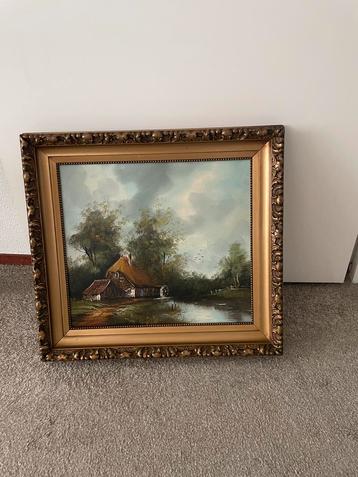 Klassiek Landschap Schilderij met Gouden Lijst beschikbaar voor biedingen