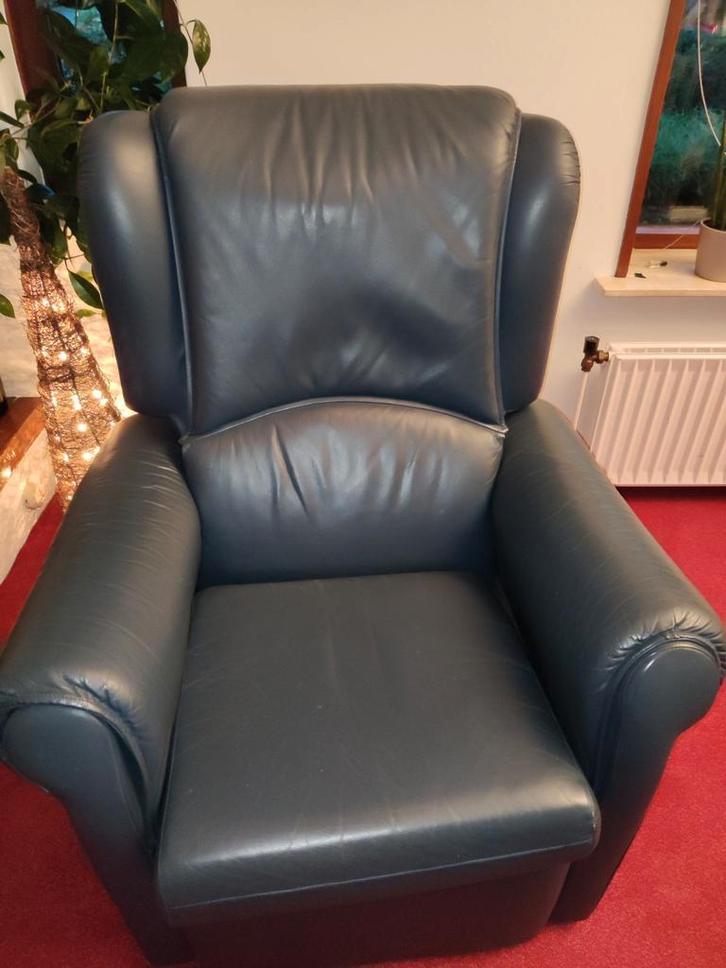 Lazy chair Relaxor blauw ècht kwaliteit leder!, Huis en Inrichting, Fauteuils, Gebruikt, Leer, 75 tot 100 cm, Ophalen