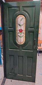 Mooie hardhouten voordeur met isolerend glas in lood, Ophalen, 200 tot 215 cm, Glas, Buitendeur