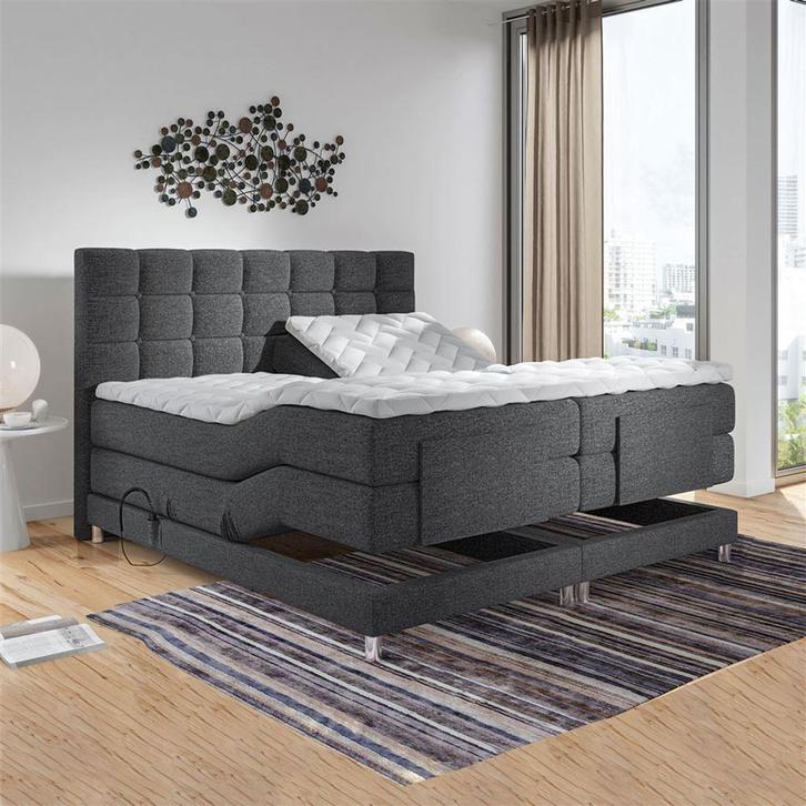 Boxspring Elektrisch Grijs, Huis en Inrichting, Slaapkamer | Boxsprings, Nieuw, 180 cm, Tweepersoons, Grijs, Ophalen of Verzenden