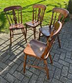 4x antieke Engelse Windsor houten stoelen 19e eeuw, Antiek en Kunst, Ophalen