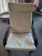 Zwart/bruine poang fauteuil met wit leren kussen, Huis en Inrichting, Ophalen, Zo goed als nieuw
