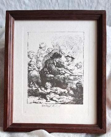 Rembrandt ets De pannenkoek bakster, Antiek en Kunst, Kunst | Etsen en Gravures, Ophalen of Verzenden