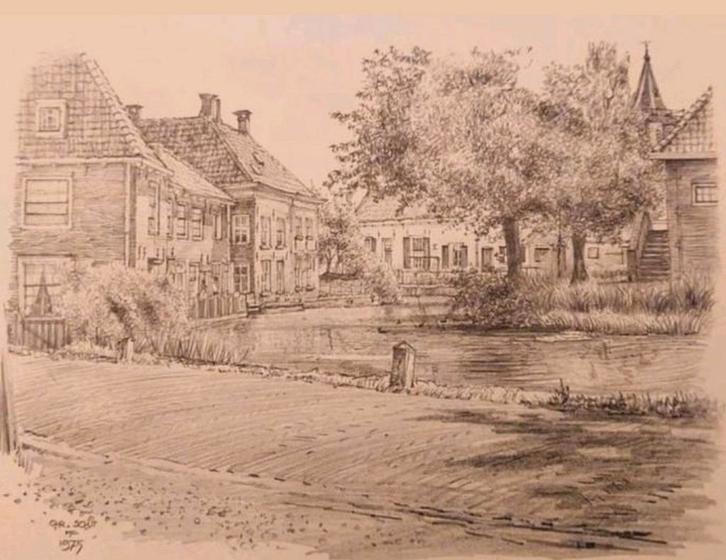 Linschoten .. het dorp ter weerszijden van .., Antiek en Kunst, Kunst | Tekeningen en Foto's, Ophalen of Verzenden