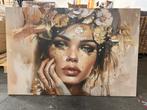 Canvas schilderij 120x80 cm vrouw goud bloemen, Ophalen, Nieuw, Schilderij, 100 tot 125 cm