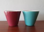 Vintage Adco ribbel bloempot turquoise donkerrood wit Ø10 cm, Ophalen of Verzenden