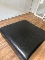Zwart leren hocker/poef, Gebruikt, Vierkant, Leer, 75 tot 100 cm