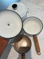 Set van 4 Le Creuset La Mama Set Wit Gietijzer, Gebruikt, Gietijzer, Pannenset, Ophalen of Verzenden