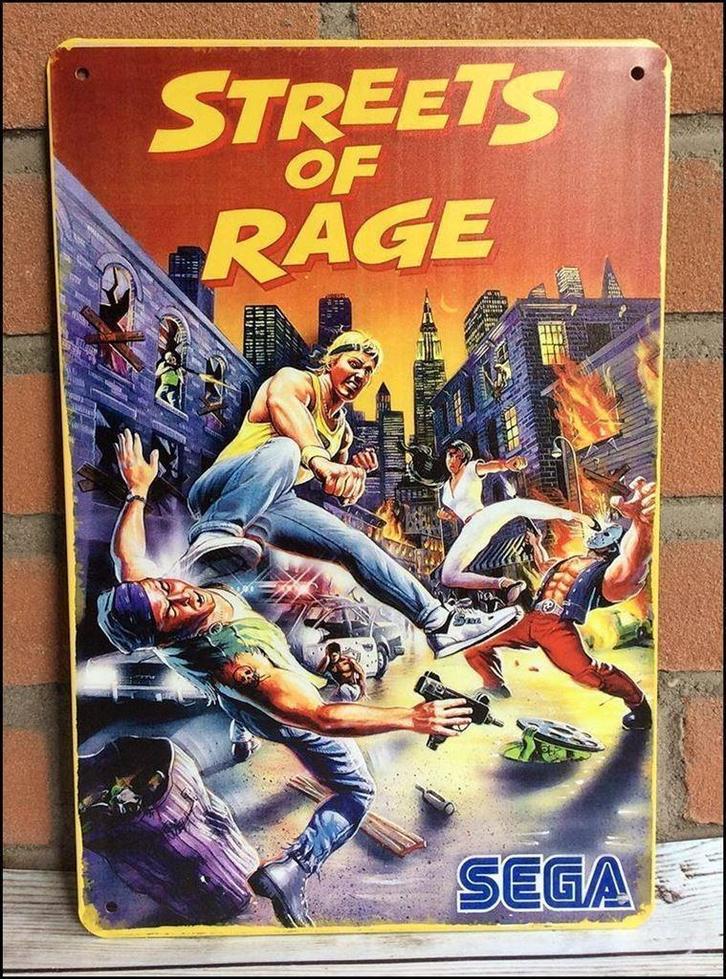 Metalen Wandbord Poster STREETS OF RAGE SEGA Megadrive, Spelcomputers en Games, Games | Sega, Nieuw, Mega Drive, 1 speler, Vanaf 12 jaar
