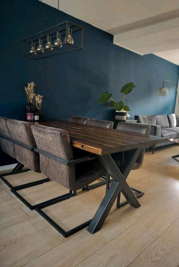 Eetkamertafel 220x100 X-poten industrieel ZONDER STOELEN  beschikbaar voor biedingen