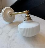 Vintage wit strepen glas glazen wandlamp lampenkap ribbel, Ophalen of Verzenden, Glas