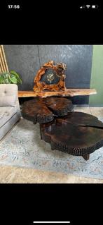 Boomstamtafel salontafel beukenhout, Huis en Inrichting, Tafels | Salontafels, Ophalen, 50 tot 100 cm, Rond, Zo goed als nieuw