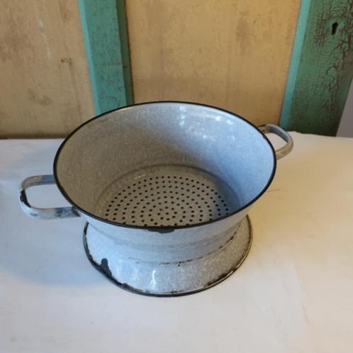 Vergiet emaille Deense zeef grijs Ø 27 cm hoogte 13 cm, Antiek en Kunst, Antiek | Emaille, Ophalen of Verzenden
