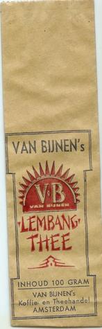 Van Bijnen  Lembang  theezakje voor losse thee, Verzamelen, Merken en Reclamevoorwerpen, Ophalen of Verzenden, Zo goed als nieuw