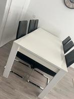 Strakke witte eettafel en salontafel met 6 zwarte stoelen, Huis en Inrichting, Complete inboedels, Ophalen