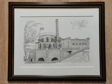 Pentekening van Cruquiusgemaal in Hoofddorp 40x50 cm beschikbaar voor biedingen