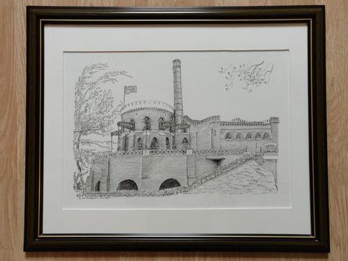 Pentekening van Cruquiusgemaal in Hoofddorp 40x50 cm, Antiek en Kunst, Kunst | Tekeningen en Foto's, Ophalen of Verzenden
