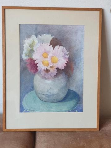 aquarel vaas bloemen blauw/paars Johanna Regouw 1905-1992