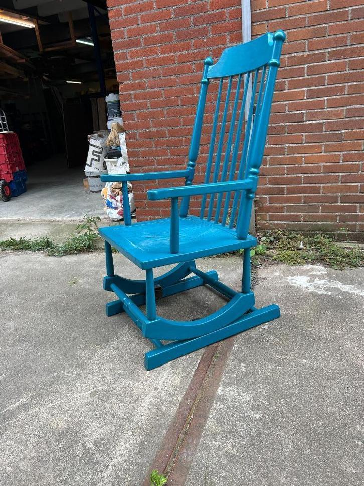 schommelstoel, Huis en Inrichting, Stoelen, Gebruikt, Eén, Hout, Blauw, Ophalen