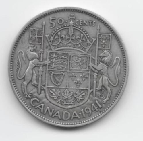 Canada 50 cents 1941 KM# 36, Postzegels en Munten, Munten | Amerika, Losse munt, Noord-Amerika, Zilver, Ophalen of Verzenden