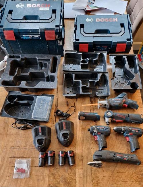Compleet set Bosch blauw 10,8v met koffers, Doe-het-zelf en Verbouw, Gereedschap | Boormachines, Gebruikt, Boor- en Schroefmachine