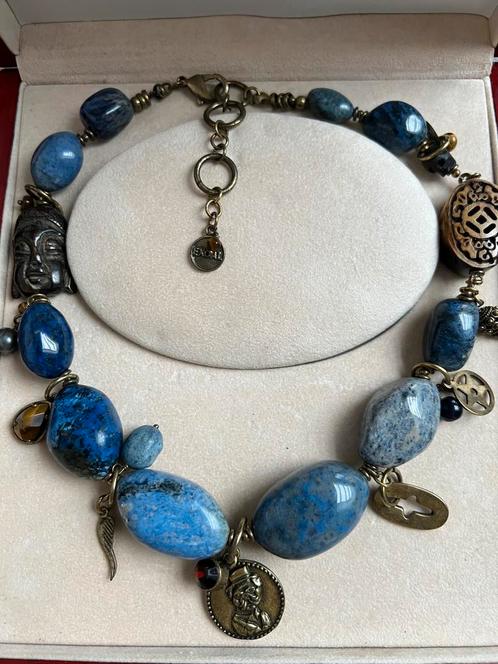 EXOAL LUXE KETTING MET LAPIS LAZULI EDELSTEEN EN KRISTAL, Sieraden, Tassen en Uiterlijk, Kettingen, Zo goed als nieuw, Steen of Mineraal