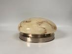 XXL vintage plafonniere gemarmerd glas met chromen armatuur, Ophalen of Verzenden, Glas