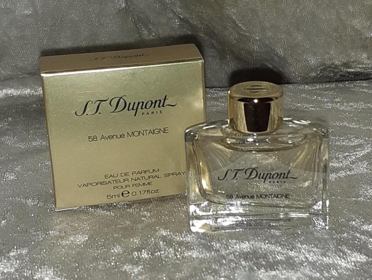 Volle parfum mini - St dupont 58 avenue woman Met doosje, Verzamelen, Parfumverzamelingen, Zo goed als nieuw, Miniatuur, Gevuld