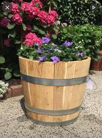 Bloembak natuurlijk hout half wijnvat whiskyvat palmboom, Gerard Krale, Rond, Nieuw, Ophalen of Verzenden