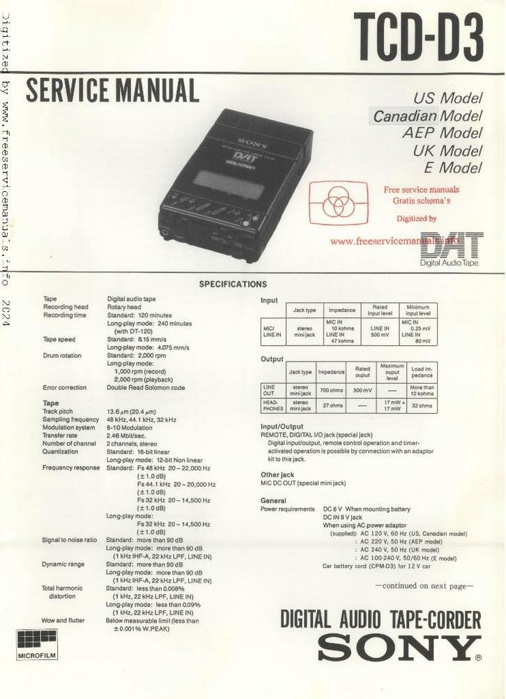 Sony, tcd-d3 digital audio tape-corder service manual, Boeken, Overige Boeken, Gelezen, Ophalen of Verzenden
